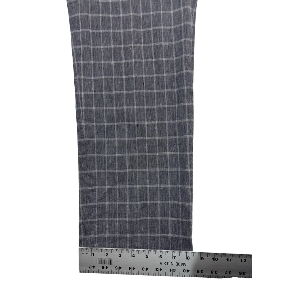 Banana Republic 36x30 Gray Windowpane Linen Dress Pants Trousers Flat Front Slim